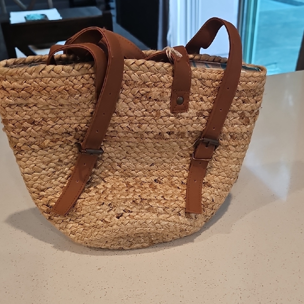 Chic Tan Straw Backpack